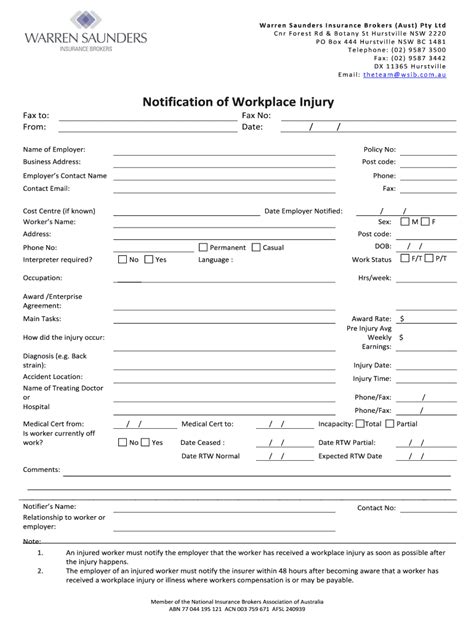 Fillable Online Wsib Notification Of Injury Form Fax Email