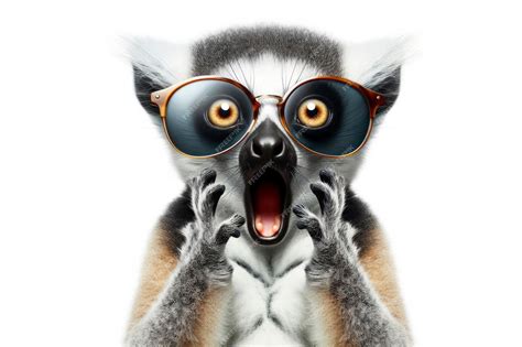 Premium Photo Surprised Portrait Lemur Wear Sunglasses On A White Background