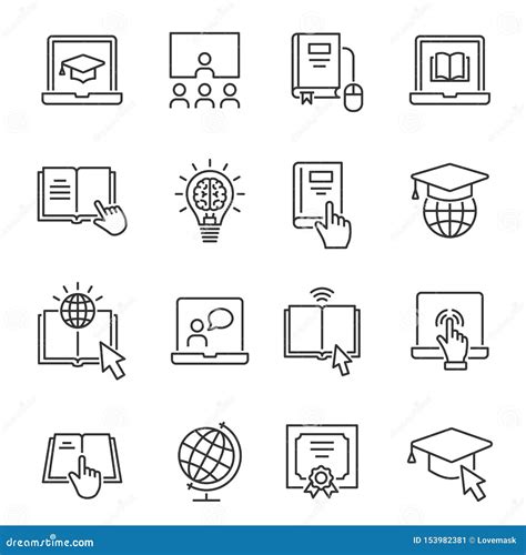 Online Education Line Icons Set Black Vector Illustration Editable