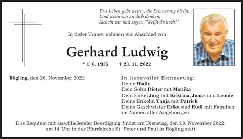 Traueranzeigen Von Gerhard Ludwig Augsburger Allgemeine Zeitung