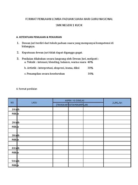 Format Penilaian Lomba Paduan Suara Hari Guru Nasional Pdf