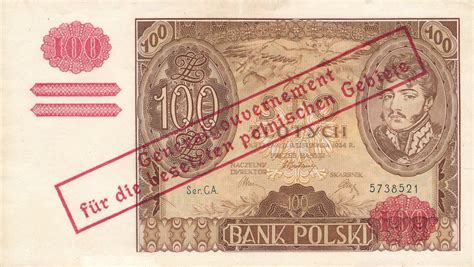 Deutschland Drittes Reich Polen 100 Zloty Zlotych Behelfsausgabe 1940