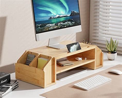 Well Weng Bamboo 2 Tiier Monitor Riser With Adjustable Storage