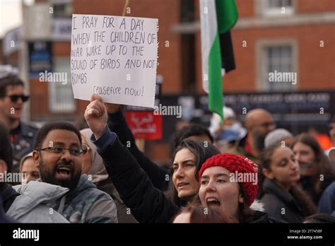 White Female Protestor At The Pro Palestine March In Cardiff City