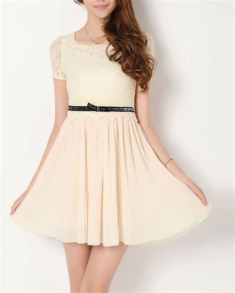 Beige Lace Chiffon Mini Dress Pleated Mini Dress On Luulla