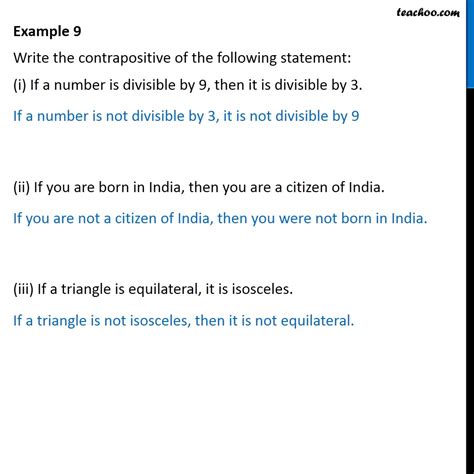 Example 9 - Write contrapositive of (i) If a number - Examples