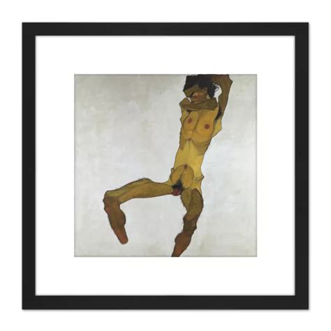Egon Schiele Seated Male Nude Self Portrait Square Framed Wall Art X