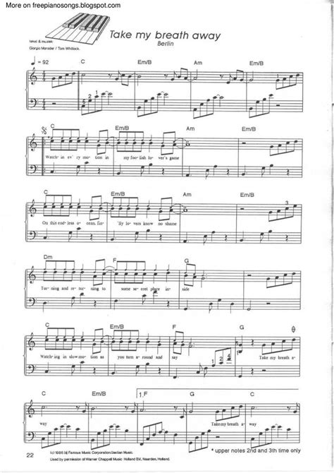 Take My Breath Away Free Sheet Music By Berlin Pianoshelf