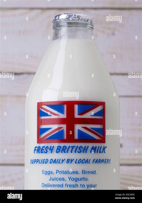 Traditional British Glass Milk Bottle With Union Jack Flag Design Stock