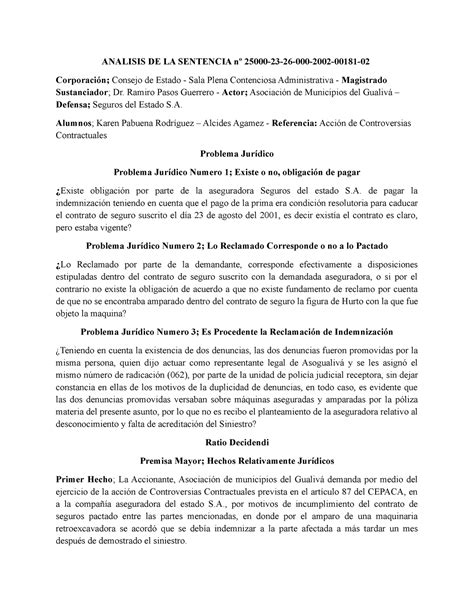 Analisis De La Sentencia Nº 25000 Karen Pabuena Y Alcidez Agamez