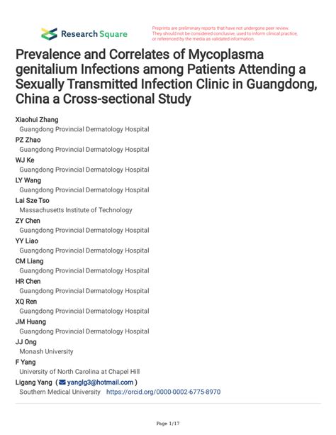 PDF Prevalence And Correlates Of Mycoplasma Genitalium Infections