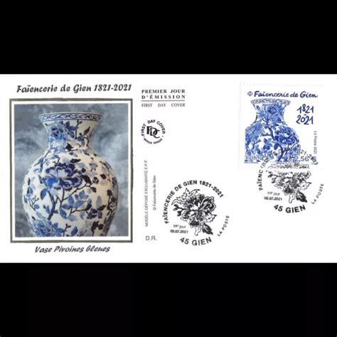 FDC SOIE Faïencerie de Gien Vase Pivoines bleues 2 7 2021 EUR 12