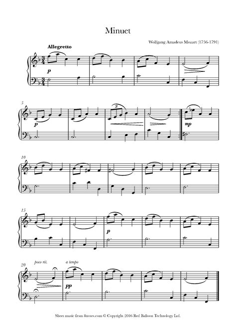 Mozart Minuet Sheet Music For Piano 8notes