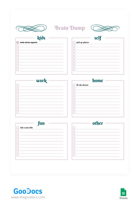 Free Beautiful Brain Dump Template In Google Docs Free Printable