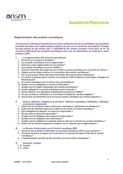 Pdf R Glementation Des Produits Cosm Tiques Questions R Ponses