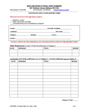 Fillable Online Dhmh Maryland Continuing Education Report Form Dhmh