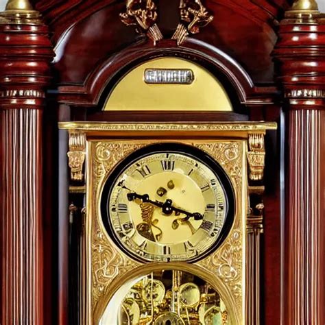 Photo Of A Grandfather Clock With A Gold Colored Human Stable