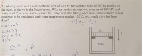 Solved A Pistoncylinder With A Cross Sectional Area Of 001