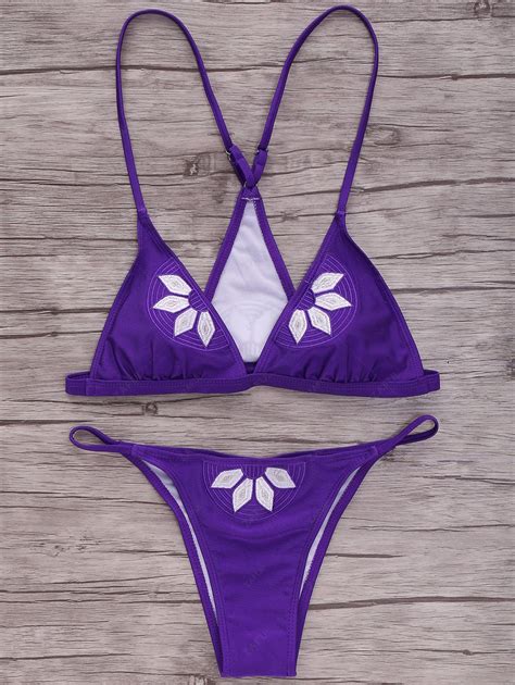 Embroidered Cami Bikini Set In Purple Zaful 2023