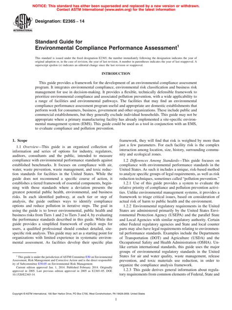 Astm E Standard Guide For Environmental Compliance Performance