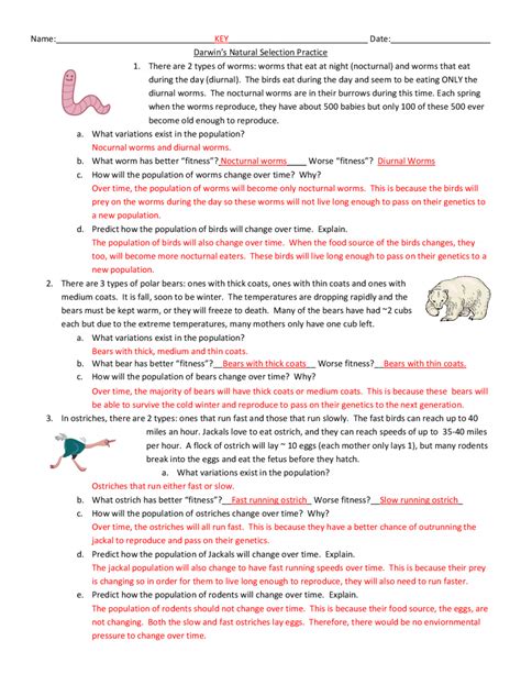 Darwin S Natural Selection Worksheet Printable Pdf Template