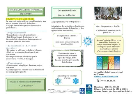 Centre de loisirs le programme des mercredis de janvier et février