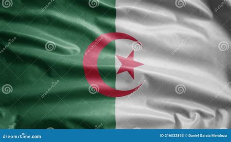 Bandeira Algeriana Acenando Ao Vento Fechar O Banner Argelia Soprando