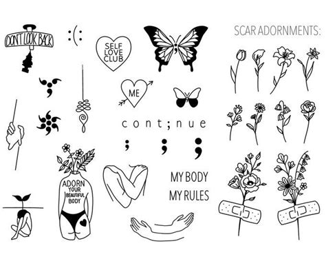 Minimalist Temporary Tattoo Flash Sheet Ensemble De 35 Etsy France