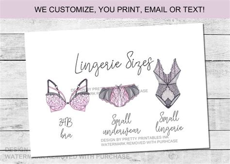 Pink Lingerie Size Card Lingerie Size Insert Brides Measurements Card Pink And Black