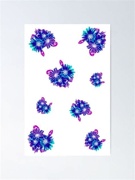 Purple And Blue Jacquard Floral Sticker Pack Poster For Sale By