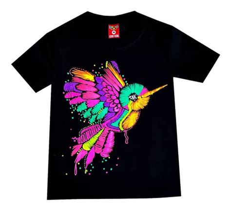 Playera Para Niña Colibrí Efecto Bordado Neón Con Luz Negra Envío Gratis