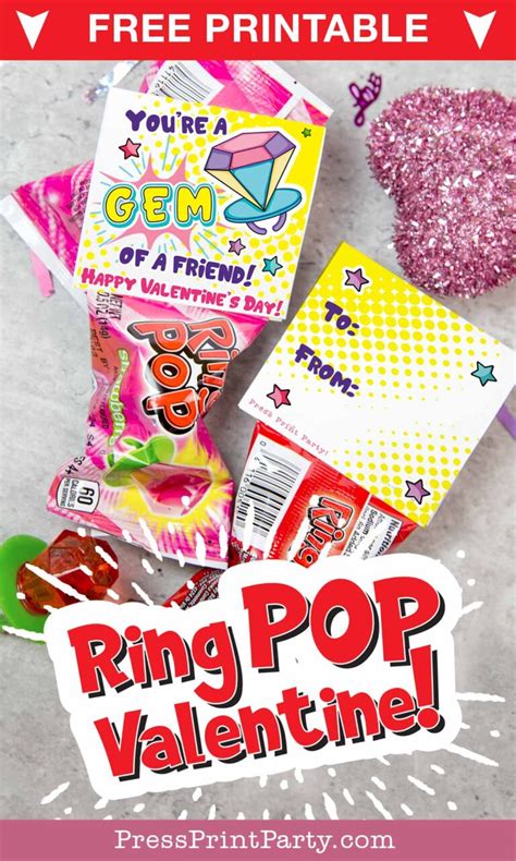 Free Ring Pop Valentines Printable Tag Youre A Gem Of A Friend