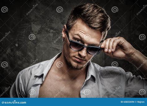 Stylish Man In Shirt Wearing Sunglasses Stock Photo Image Of Earring