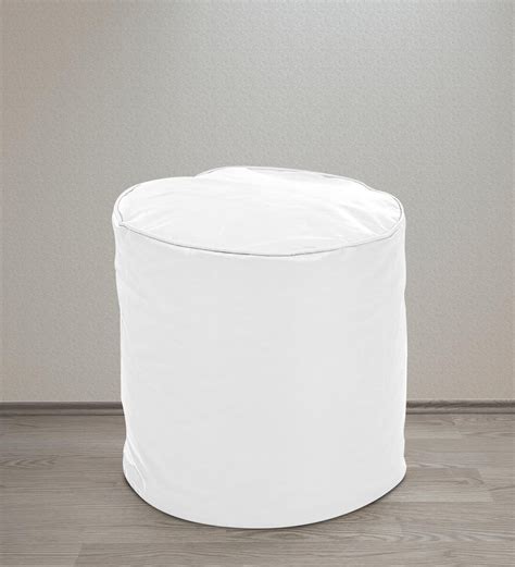 Buy Xl Size Cylindrical Bean Bag Pouffe With Beans In White Colour At