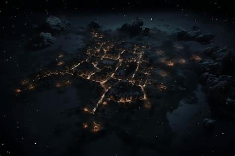 Premium Photo | Aerial view of a city at night with city lights