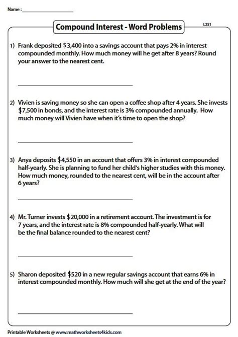 Compound Interest Worksheet For Class 8