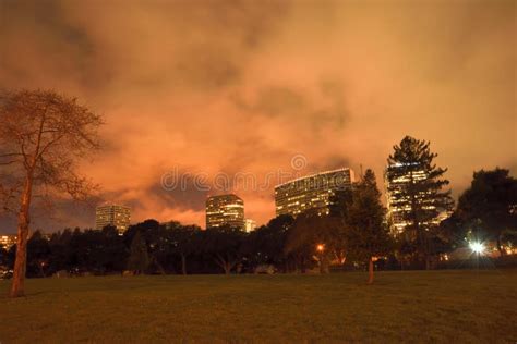 Oakland Skyline Panoramic View with Lake Merritt Reflections at Blue Hours. Stock Photo - Image ...