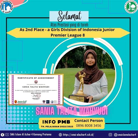 CONGRATULATIONS KEPADA ANANDA SANIA TALITA WAHYUDI DALAM KEJUARAAN A