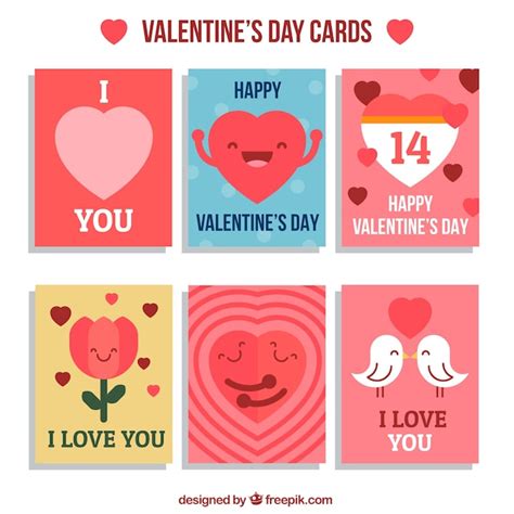 Cute valentine day cards pack Vector | Premium Download