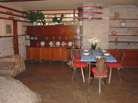 Interior of Fallingwater, a Frank Lloyd Wright designed home in ...