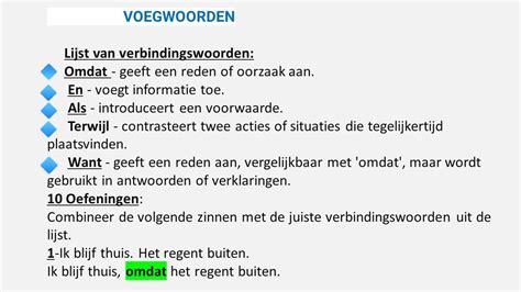 Nederlands Oefenen DUTCH VOEGWOORDEN Lijst Van Verbindingswoorden