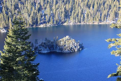 View of Emerald Bay with Fannette Island in Winter Season Stock Photo ...