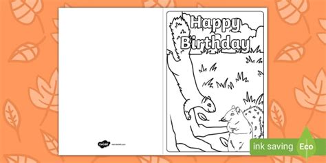 FREE Squirrel Birthday Card Colouring Profesor Hizo