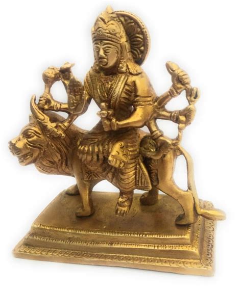 Athizay Brass Sherawali Mata Murti Gold Finish Idol For Home Puja Maa