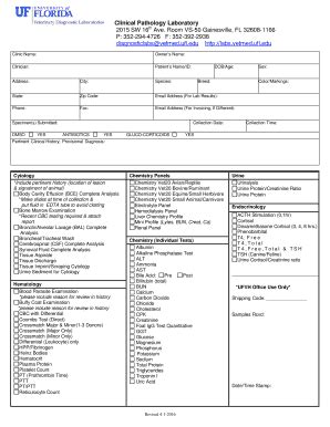 Fillable Online Vetmed Labs Sites Medinfo Ufl Clinical Pathology