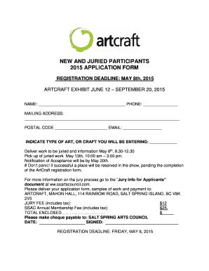 Fillable Online NEW AND JURIED PARTICIPANTS 2015 APPLICATION FORM Fax