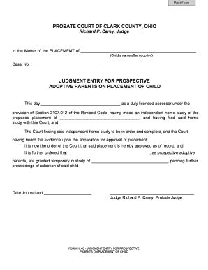 Fillable Online Probate Clarkcountyohio JUDGMENT ENTRY FOR PROSPECTIVE