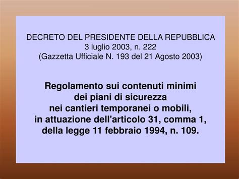 PPT I Contenuti Minimi Del Piano Di Sicurezza E Coordinamento DPR 222