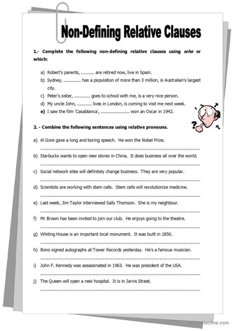 Non Defining Relative Clauses English ESL Worksheets Pdf Doc