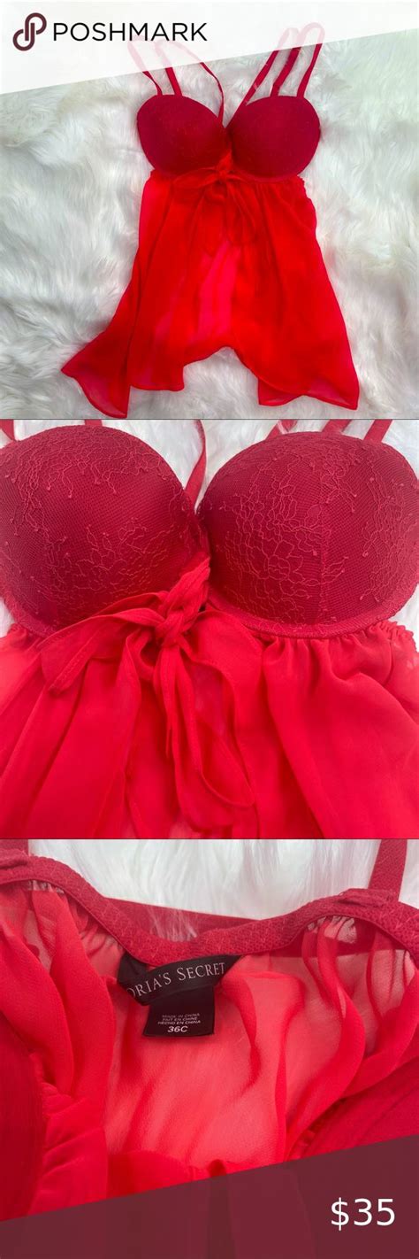 Victoria Secret Sheer Red Lace Push Up Nightie 36c